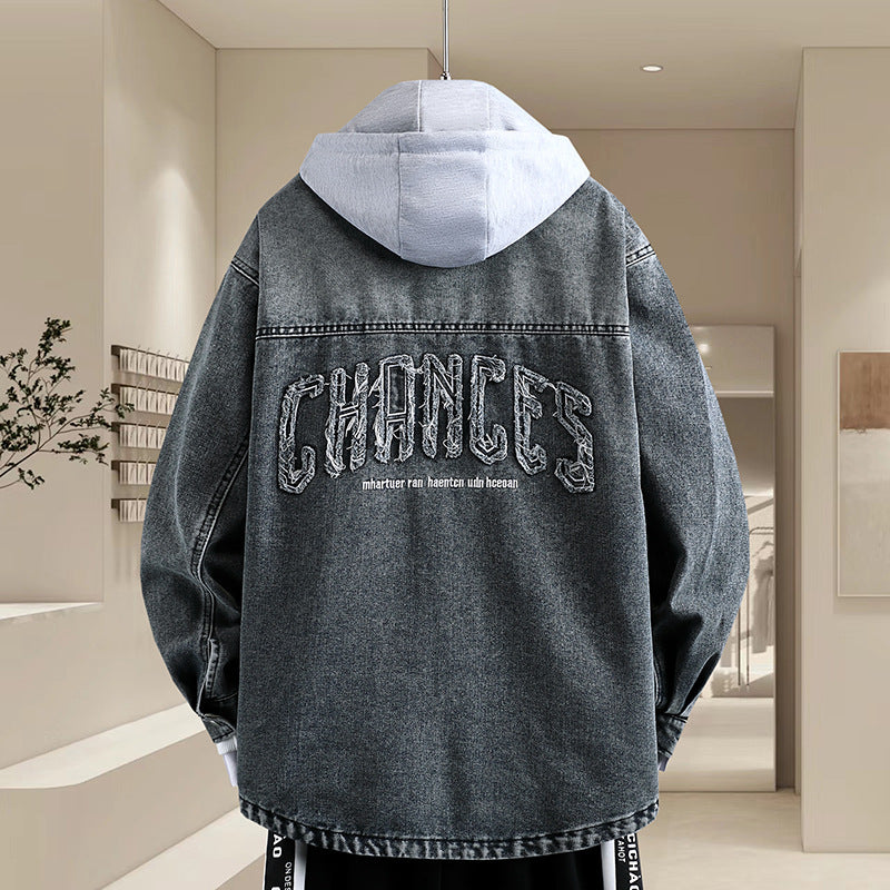 Herren lässige Denim-Hemdjacke mit abnehmbarer Kapuze und modernen Details Echoarchiv