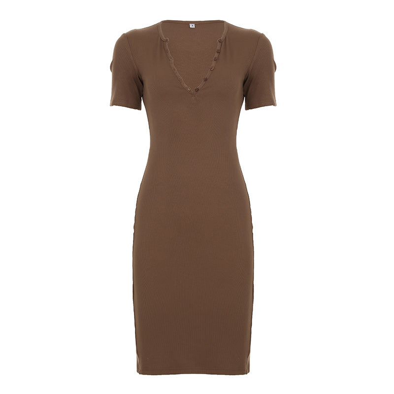 Damen figurbetontes Maxi-Kleid mit Knopfdetails und V-Ausschnitt Echo Archiv