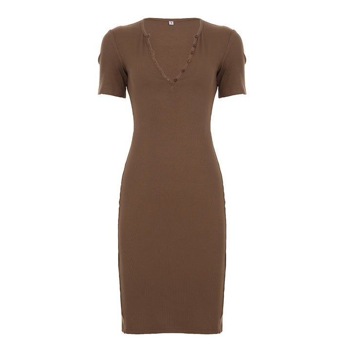 Damen figurbetontes Maxi-Kleid mit Knopfdetails und V-Ausschnitt Echo Archiv