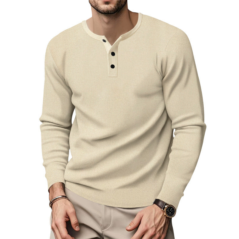 Herren Langarm-Henley-Shirt aus atmungsaktivem Baumwollmix mit strukturiertem Gewebe Echoarchiv