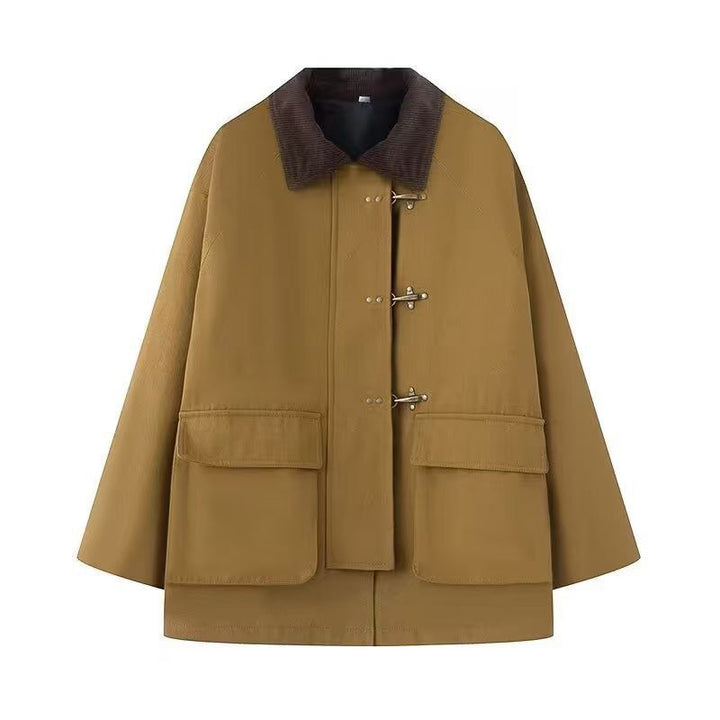 Damen Oversize Kurzmantel mit Knebelverschlüssen und Cordkragen Echo Archiv