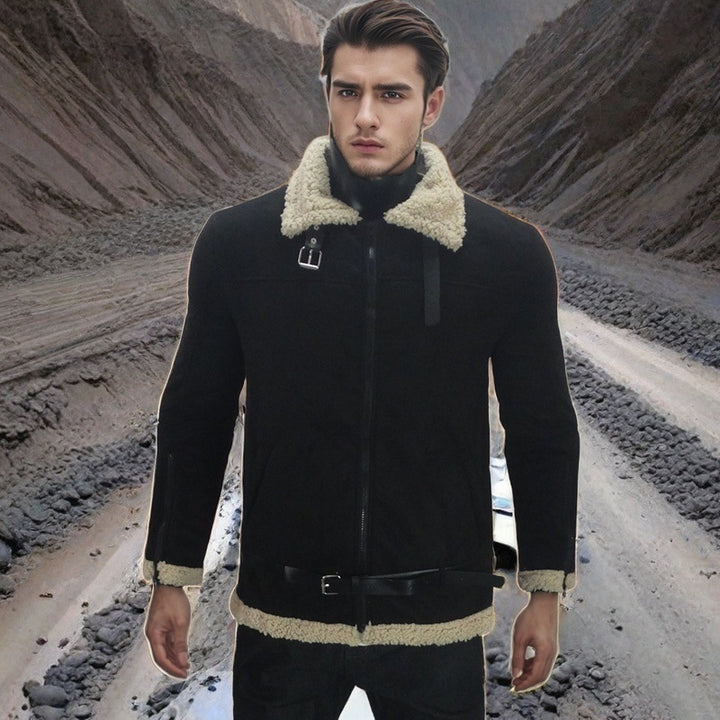 Herren Shearling-Lederjacke mit modernem Design und warmem Futter Echoarchiv