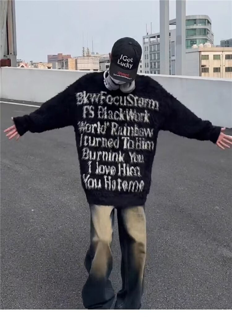 Unisex Oversized Pullover mit kreativem Schriftzug Echoarchiv