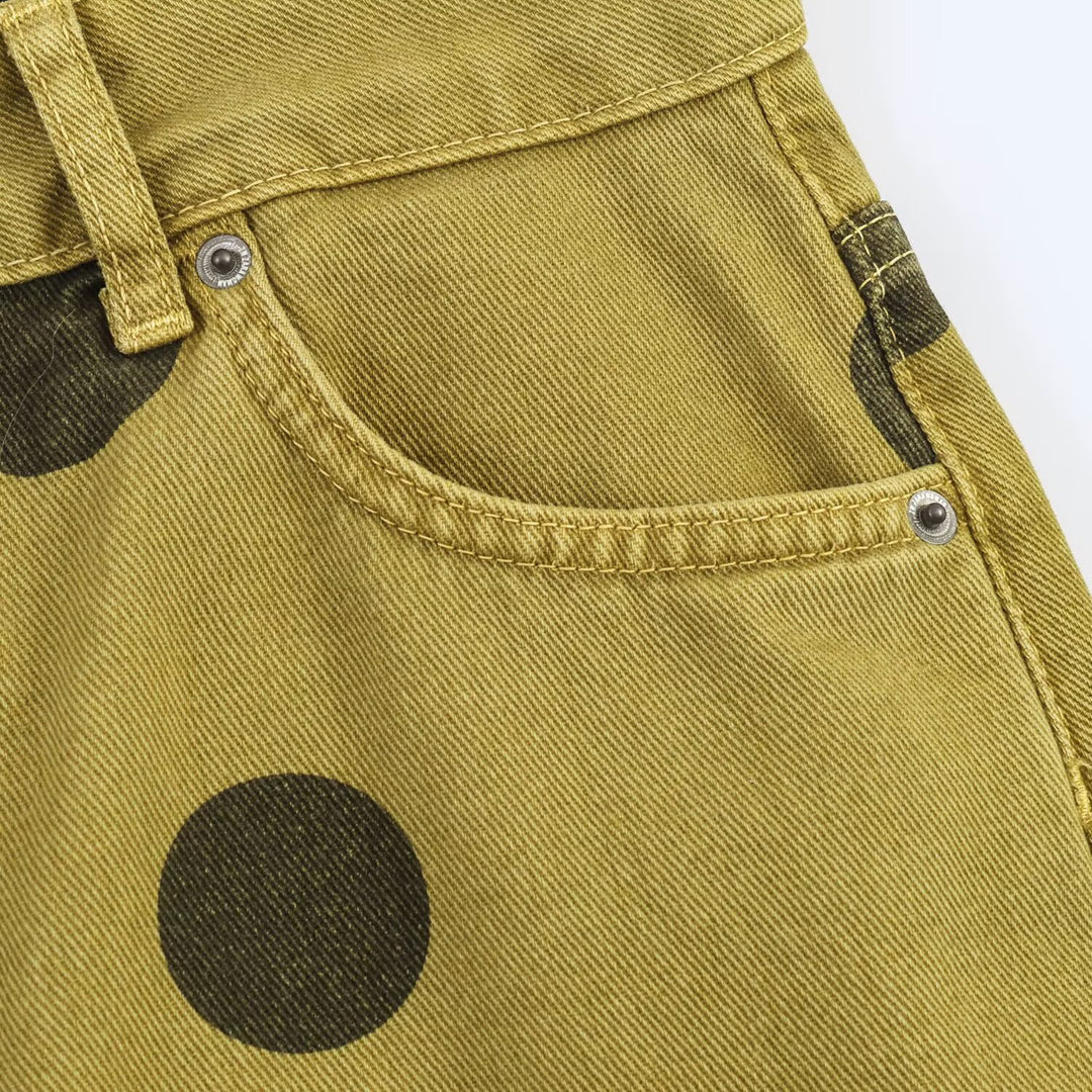 Damen High‑Waist‑Hose mit weitem Bein, geradem Schnitt und Punktmuster Echoarchiv