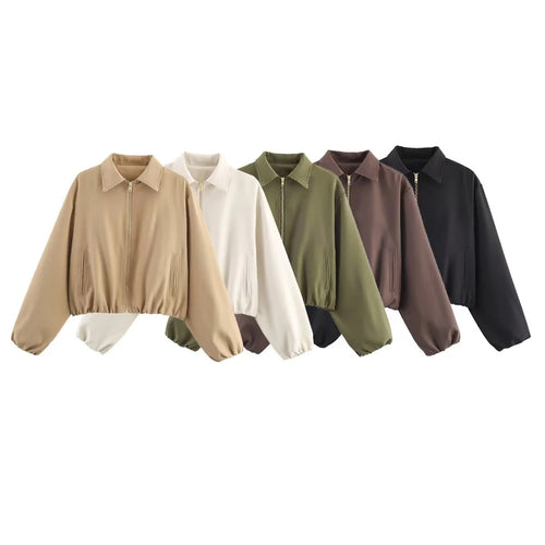 Damen nan cropped Blousonjacke mit Reißverschluss, Hemdkragen, Eingrifftaschen und elastischem Saum Echo Archiv