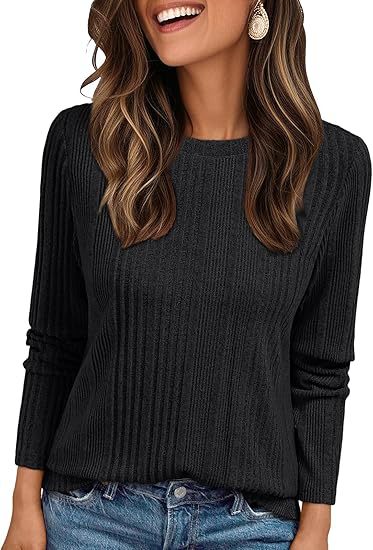 Damen Geripptes Feinstrick-Longsleeve mit Rundhalsausschnitt und legerer Passform Echo Archiv
