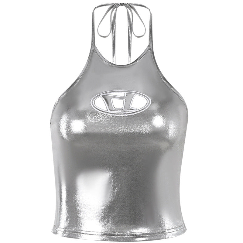 Damen Hochglänzendes Sportoberteil mit aufregendem Halterdesign Echo Archiv