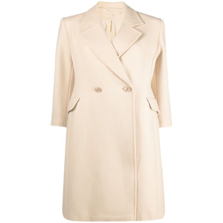 Damen Midilanger Tailoring-Mantel aus Wollmix mit schmalem Revers und kaschierendem Fall Echoarchiv