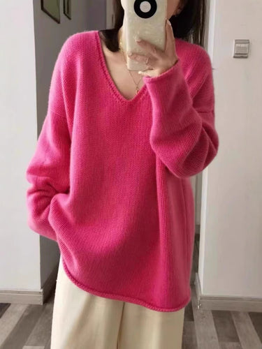 Damen Oversize V‑Ausschnitt Pullover im Mohair‑Look mit überschnittener Schulter und gerundetem Saum Echoarchiv