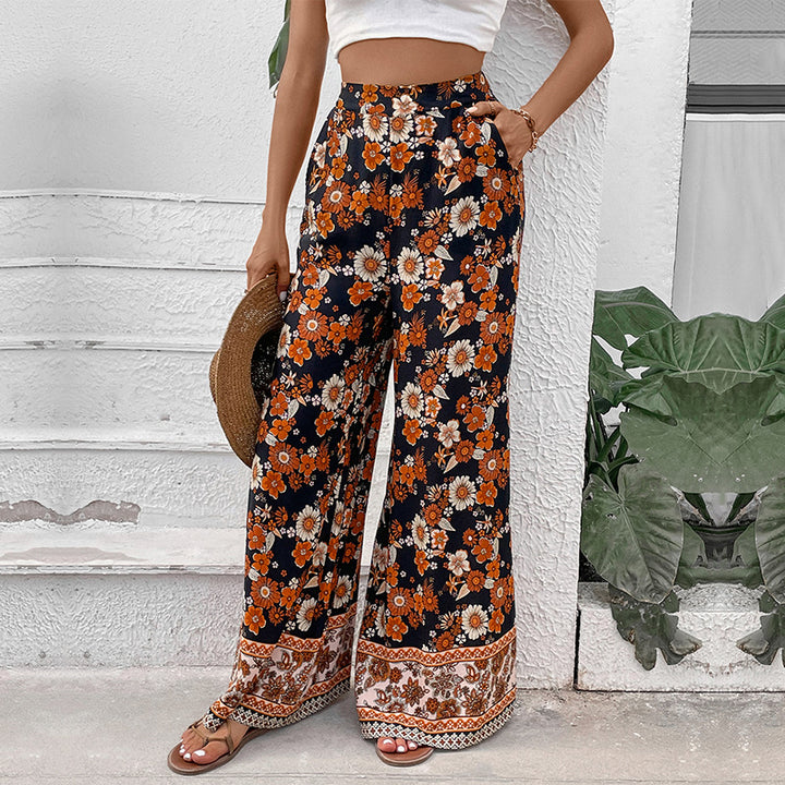 Damen Hochtaillierte weite Palazzohose mit floralem Alloverprint und Eingrifftaschen Echoarchiv