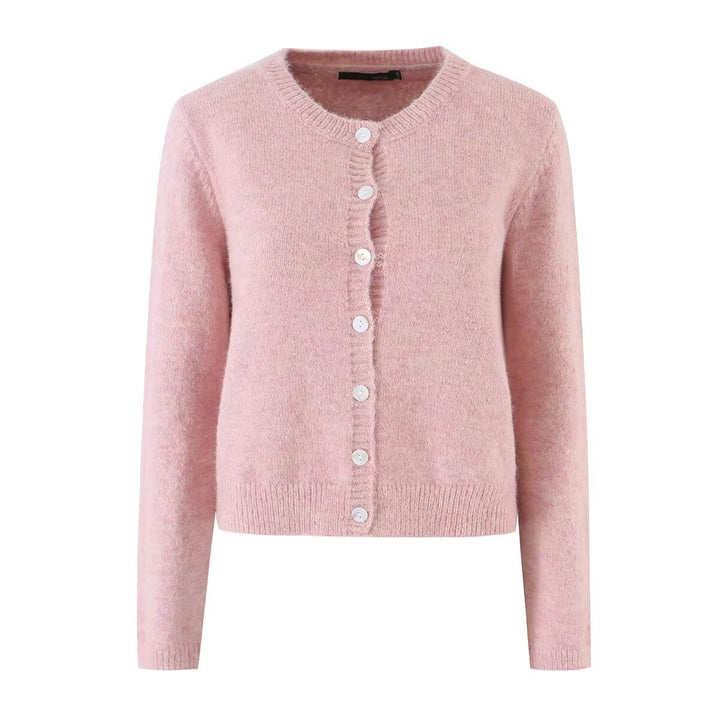 Damen Feinstrick-Cardigan mit Rundhalsausschnitt, Perlmuttknopfleiste und flauschiger Mohair-Optik Echo Archiv