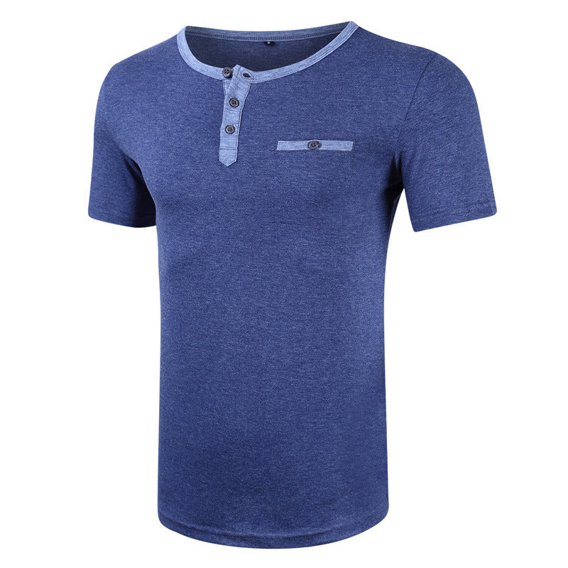 Herren Kurzarm-Henley Shirt mit strukturiertem Kragen Echoarchiv