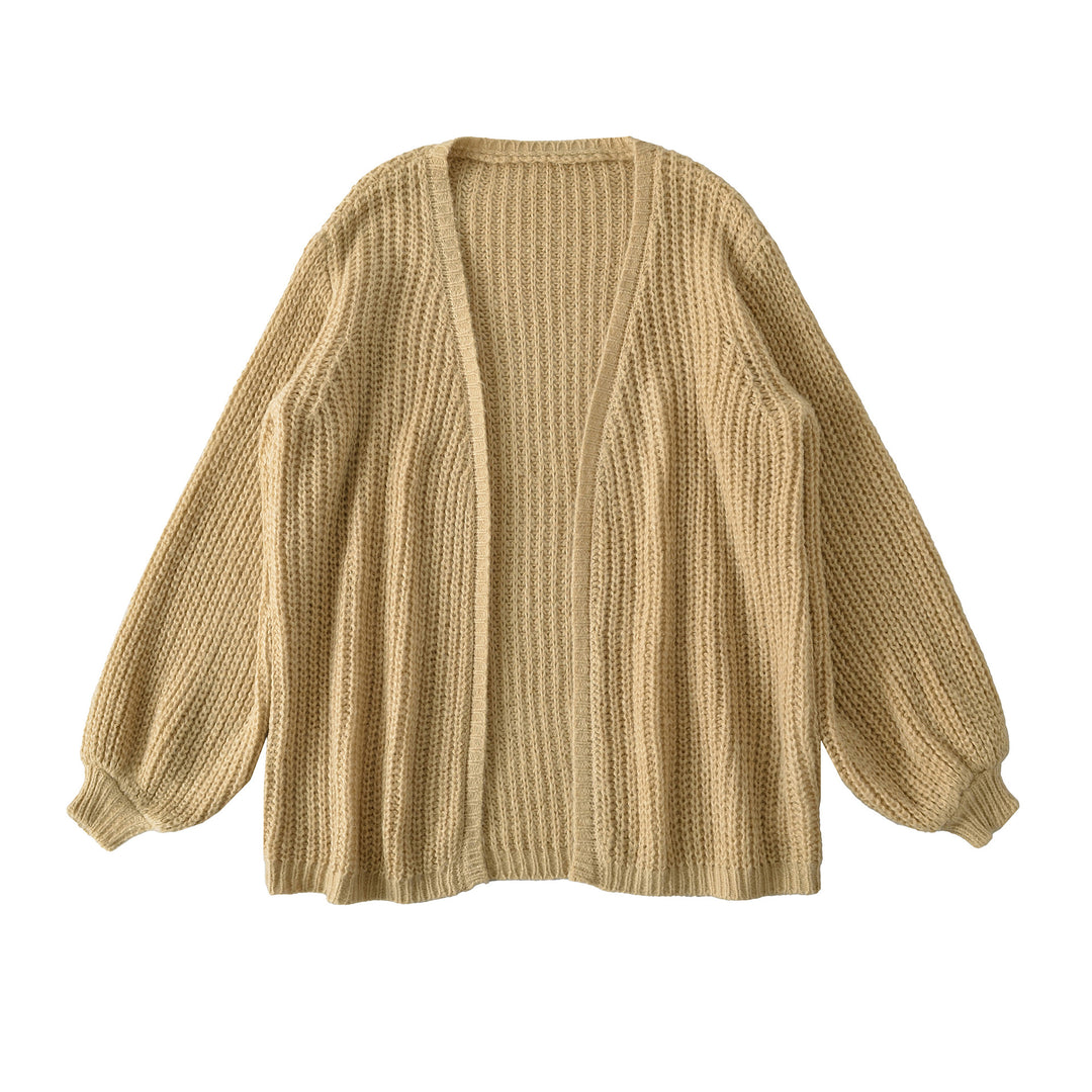 Damen Offene Grobstrick-Cardigan mit Ballonärmeln Echoarchiv
