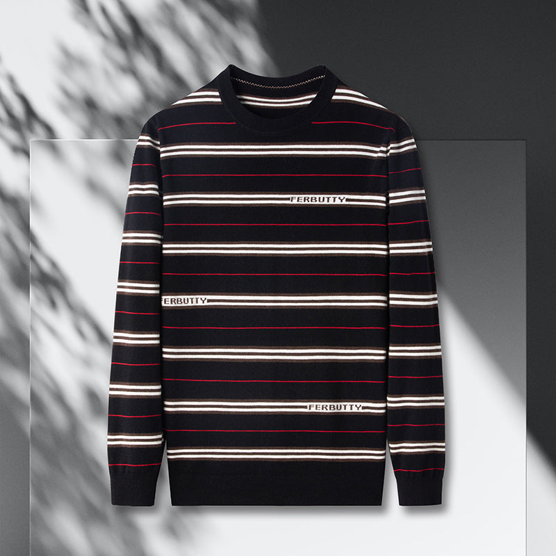 Herren modischer Strickpullover mit Streifenmuster und Rundhalsausschnitt Echoarchiv