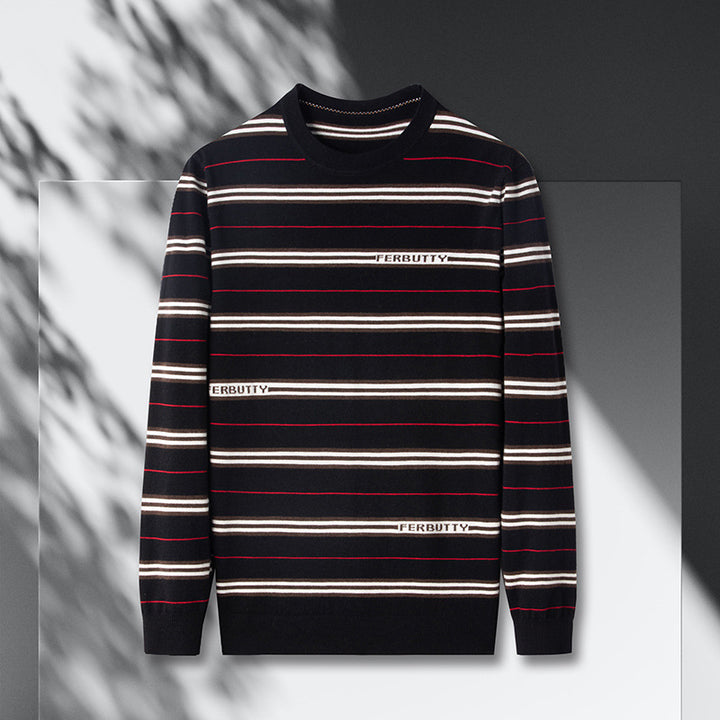 Herren modischer Strickpullover mit Streifenmuster und Rundhalsausschnitt Echoarchiv
