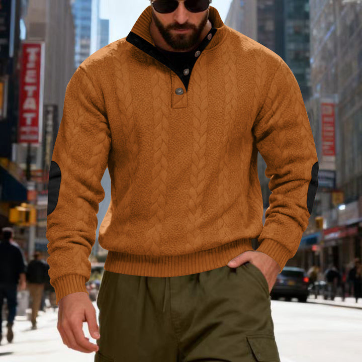 Herren gestrickter Pullover mit Kontrastdetails und modernem Knopfverschluss Echoarchiv