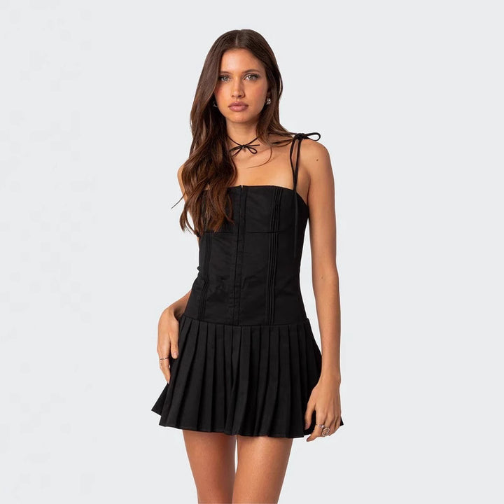 Damen Neckholder Minikleid mit Faltenrock und tailliertem Oberteil Echo Archiv
