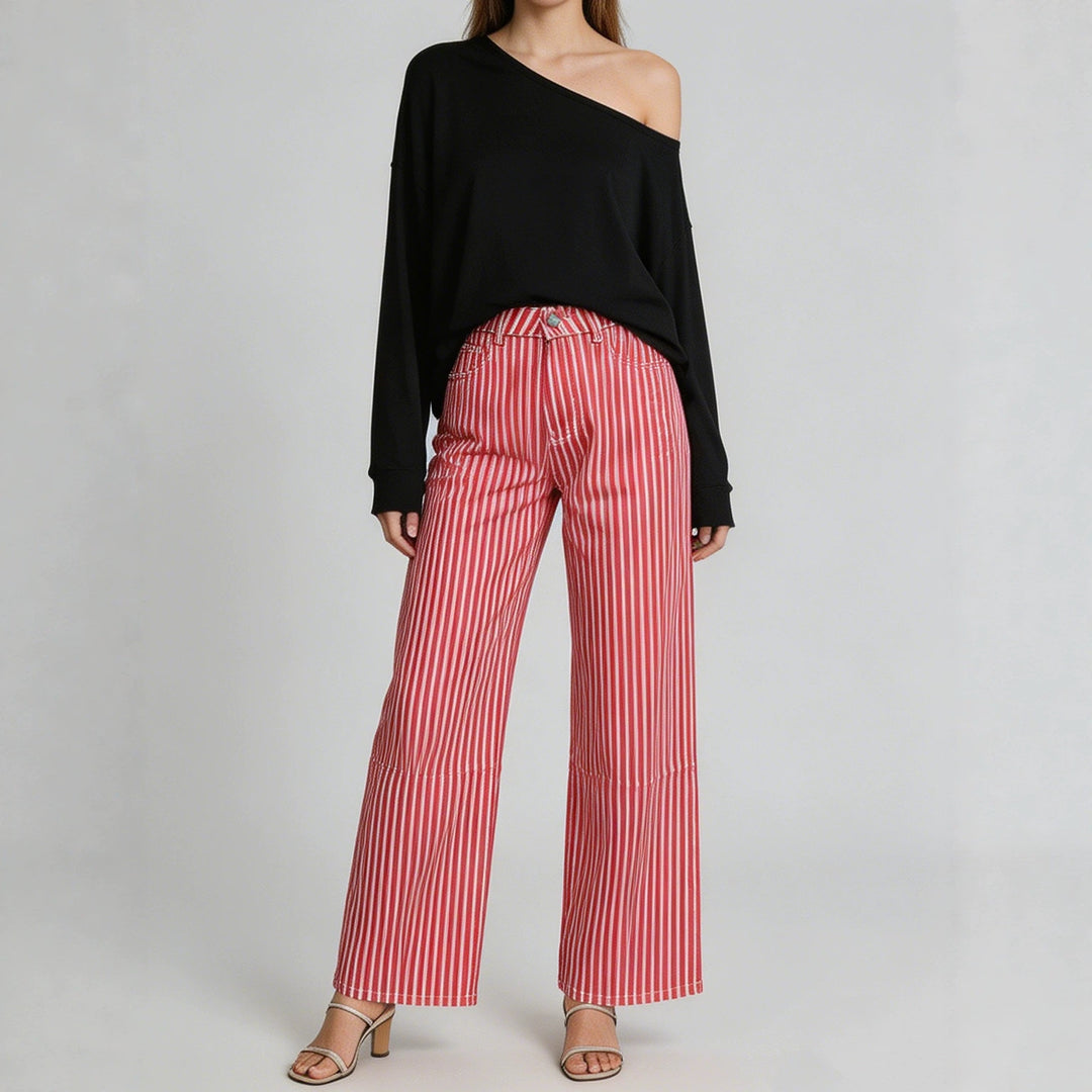 Damen nan weite High-Waist Palazzohose mit vertikalen Streifenoptik und abgesteppten Kniepartien Echo Archiv