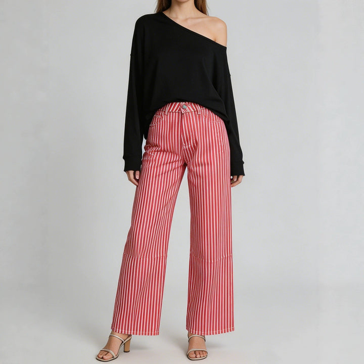 Damen nan weite High-Waist Palazzohose mit vertikalen Streifenoptik und abgesteppten Kniepartien Echo Archiv