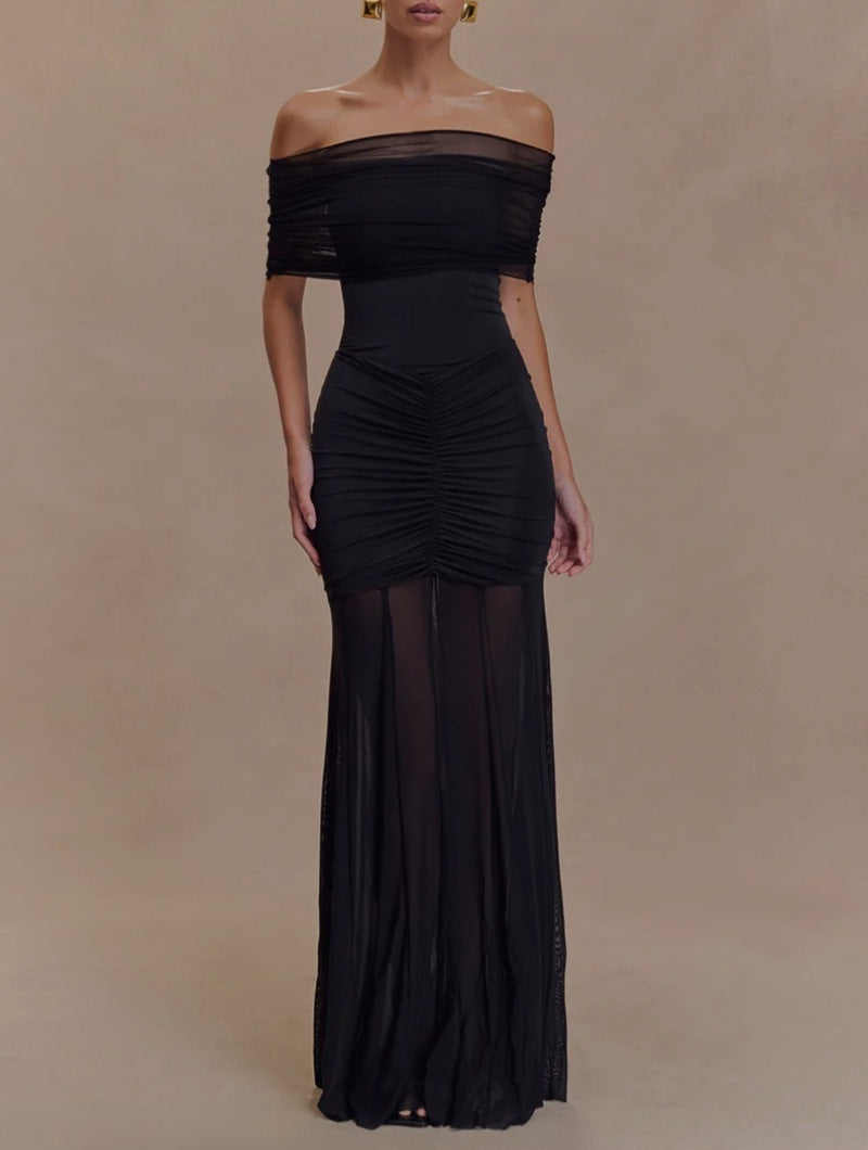 Damen nan schulterfreies Abendkleid mit figurbetontem Jersey-Unterkleid und transparenter Chiffon-Überrock Echo Archiv