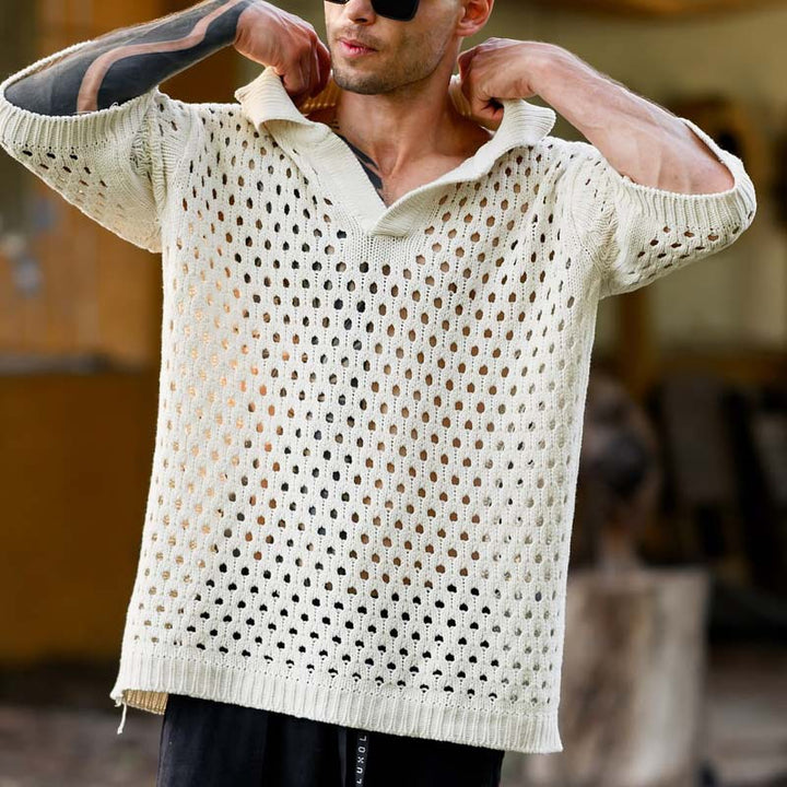 Herren luftiges Strickhemd mit durchbrochenem Design Echoarchiv