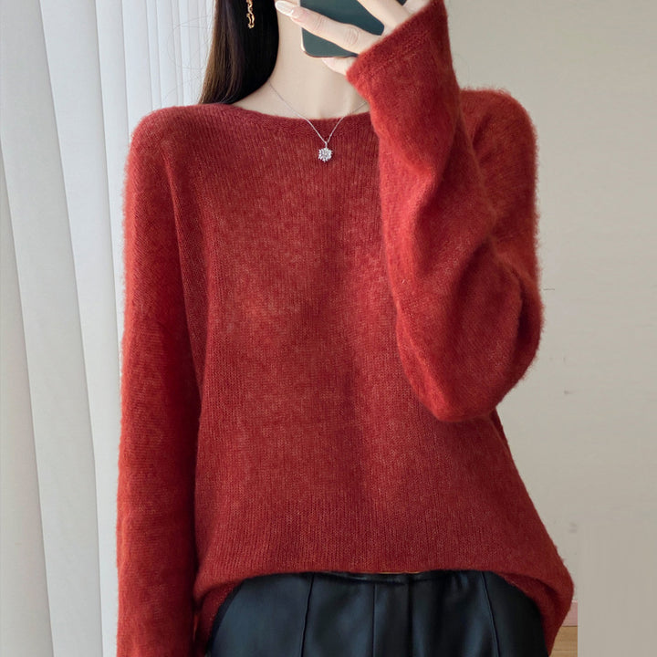 Damen Ultraleichter Mohair‑Look Oversize-Pullover mit U-Boot-Ausschnitt und überschnittener Schulter Echoarchiv