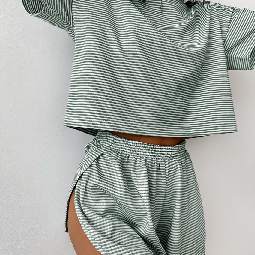 Damen Freizeit Set mit gestreiftem Crop-Top und Shorts Echo Archiv