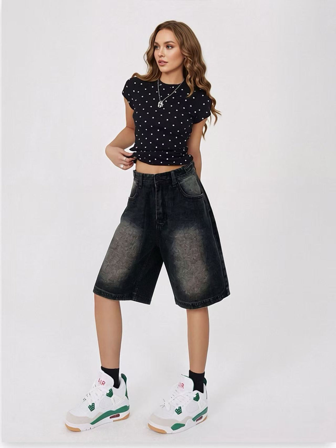 Damen lässige Denim-Shorts mit hohem Bund und weitem Schnitt Echo Archiv