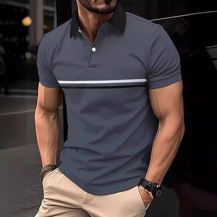 Herren Polohemd mit kontrastierendem Stehkragen und modernen Streifen Echoarchiv
