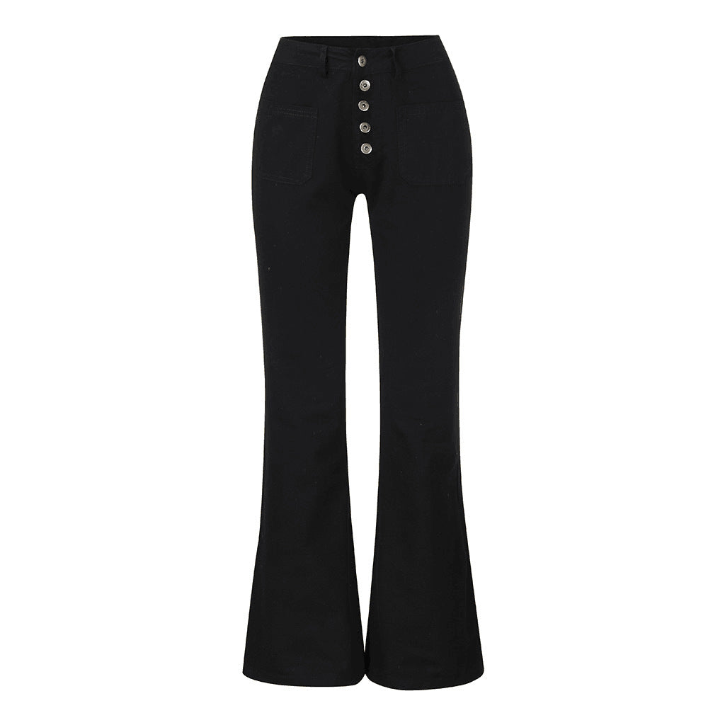Damen nan High-Waist Schlaghose mit sichtbarer Knopfleiste und aufgesetzten Fronttaschen Echo Archiv