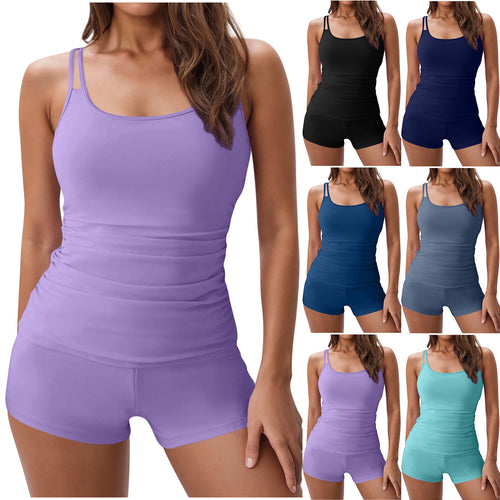 Damen nan figurformendes Tankini-Set mit geraffter Taille und doppelten Spaghettiträgern Echo Archiv