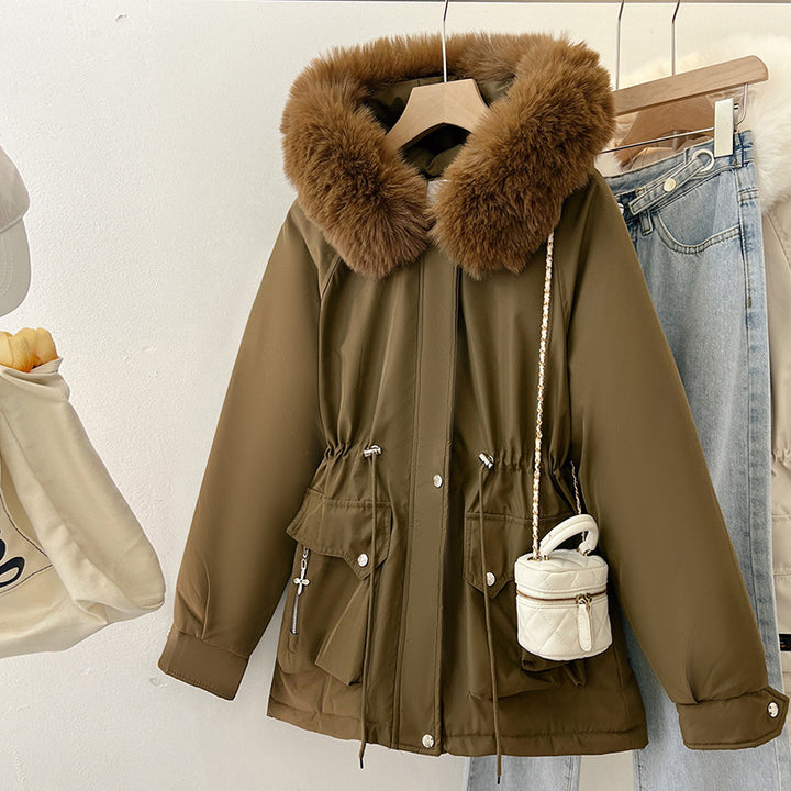 Damen Wattierter Parka mit Tunnelzugtaillierung, Kapuze und voluminösem Kunstfellkragen Echo Archiv