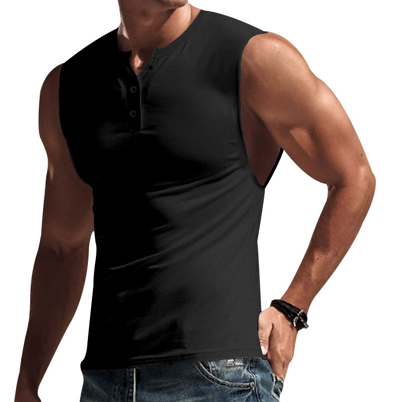 Herren nan ärmelloses Muskelshirt mit Henley-Knopfleiste, tiefem Armausschnitt und elastischem Baumwollmix Echo Archiv