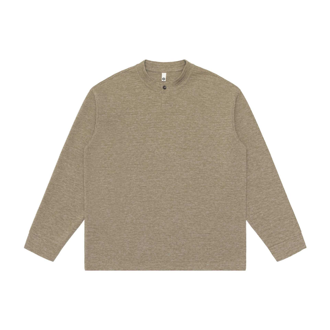 Unisex Strukturierter Henley-Pullover mit kurzem Knopfkragen und Oversize-Schnitt Echoarchiv