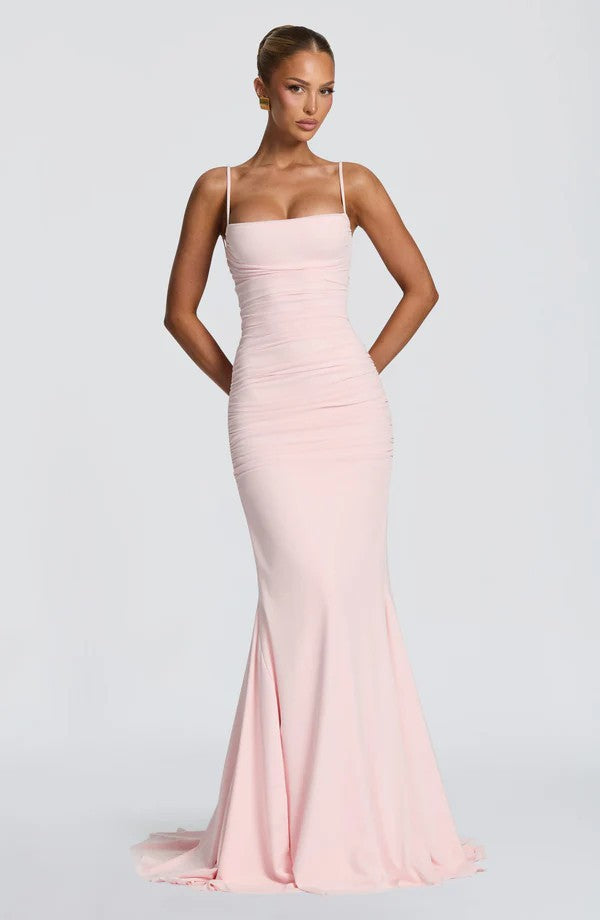 Damen Elegantes Tailliertes Maxikleid mit Raffungen Echoarchiv