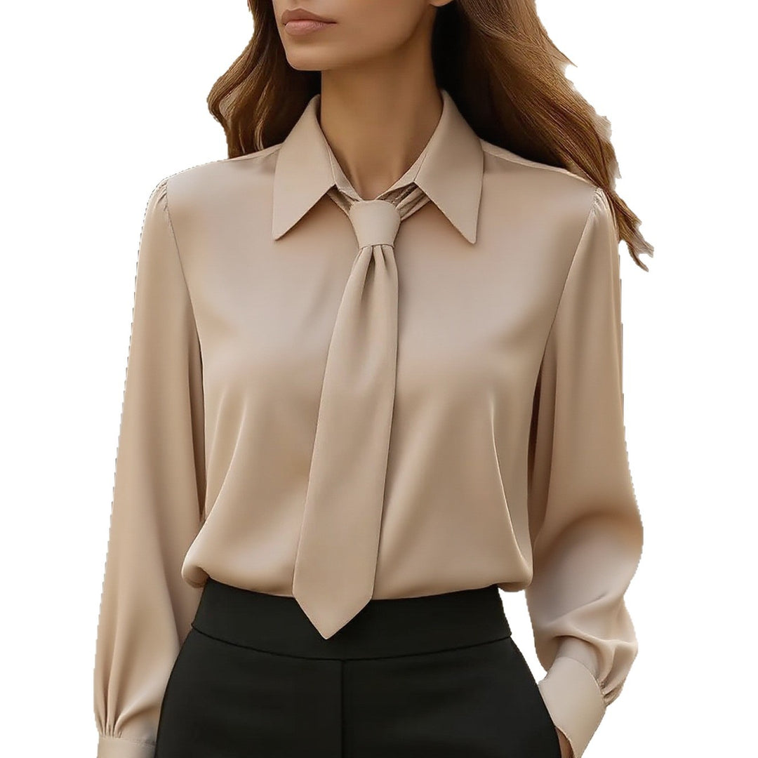 Damen Seidige Business Bluse mit Hemdkragen und integrierter Schleife Echoarchiv