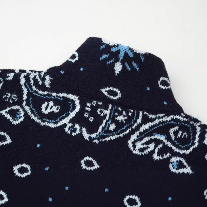 Damen Grobgestrickte Strickjacke mit Reißverschluss, Paisley‑Jacquard und Stehkragen Echoarchiv
