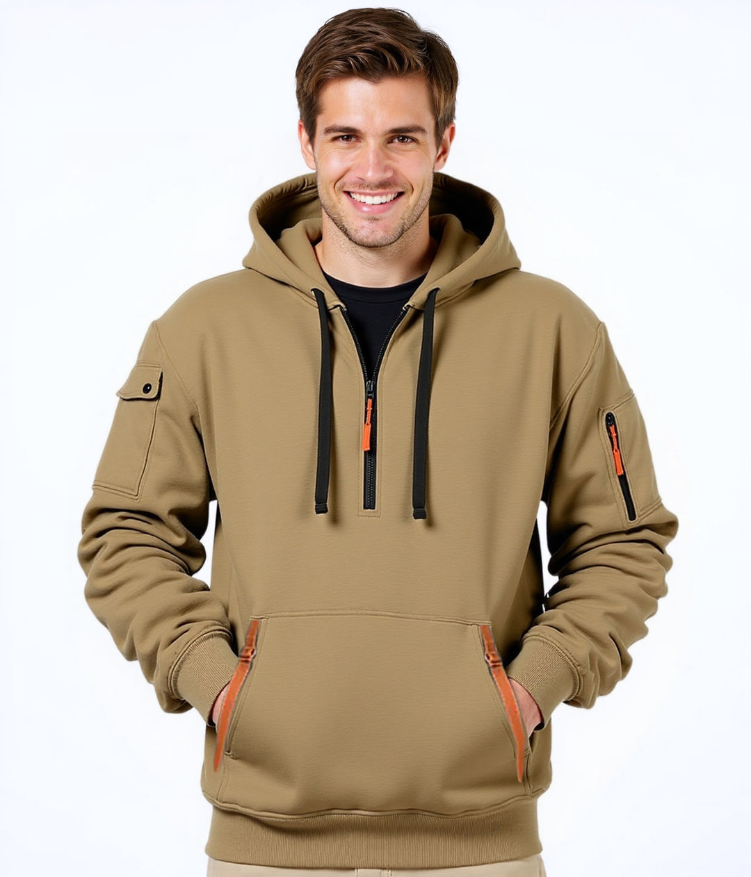 Herren modischer Kapuzenpullover mit innovativer Taschenlösung Echoarchiv