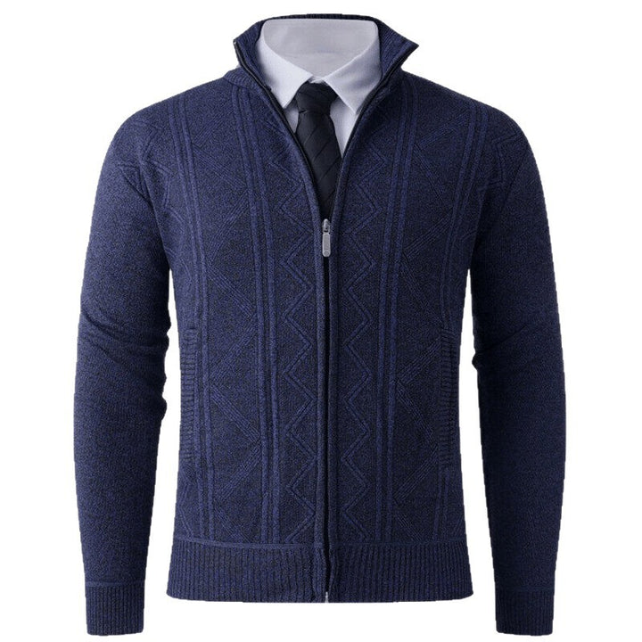 Herren Strick-Zipjacke mit Stehkragen und dezentem Rautenmuster Echo Archiv
