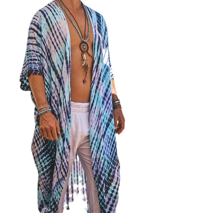 Herren Langer Strandkaftan im Batik-Look aus leichtem Viskose‑Mix Echoarchiv