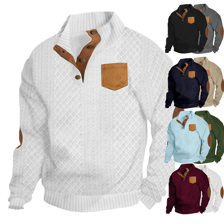 Herren Grobstrick Pullover mit modernen Leder-Details Echoarchiv