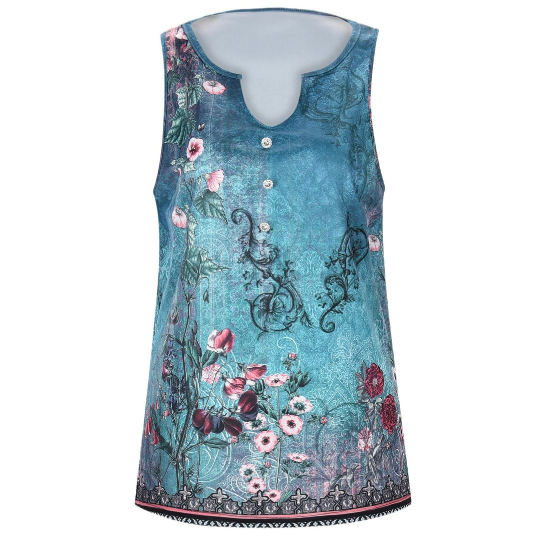 Damen Ärmelloses Oberteil mit Elegantem Floralem Design und Ausgefallenem V-Ausschnitt Echoarchiv