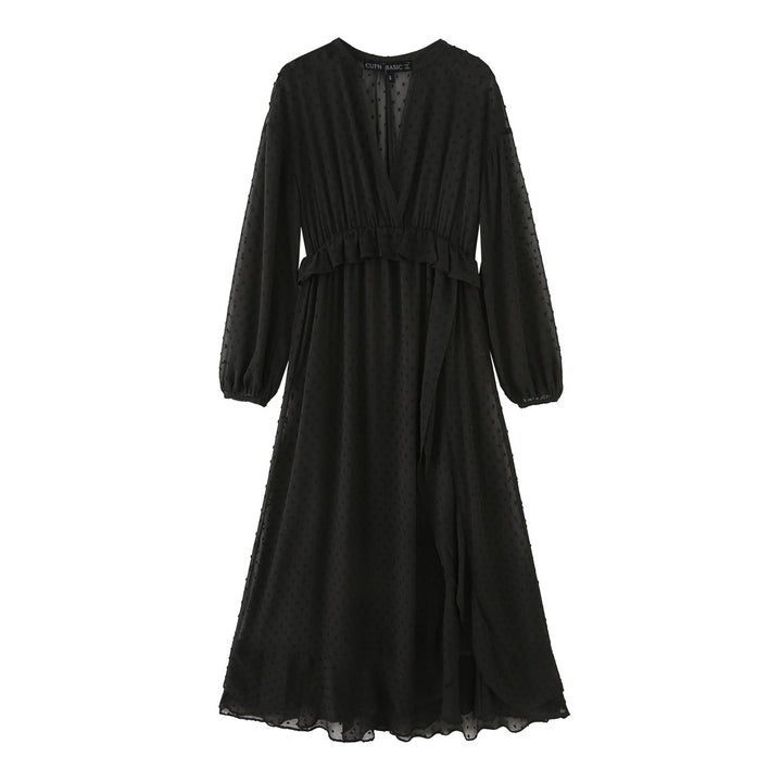 Damen nan luftiges Chiffon Midikleid mit V-Ausschnitt und Volantbund Echo Archiv