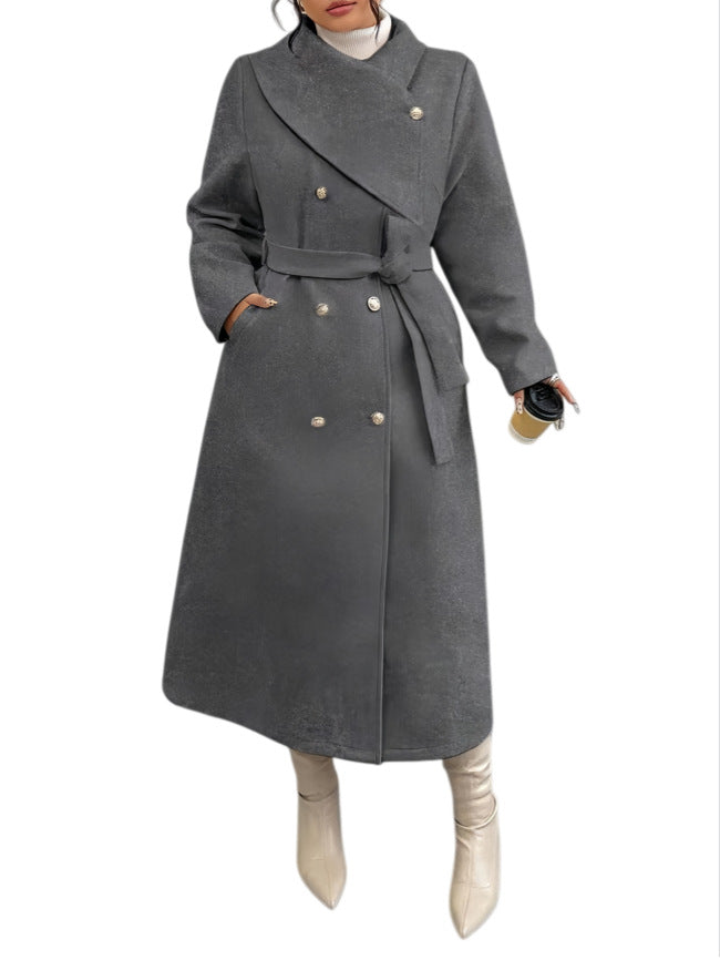 Damen Doppelreihiger Wollmix-Mantel mit weitem Schalkragen und Bindegürtel Echoarchiv