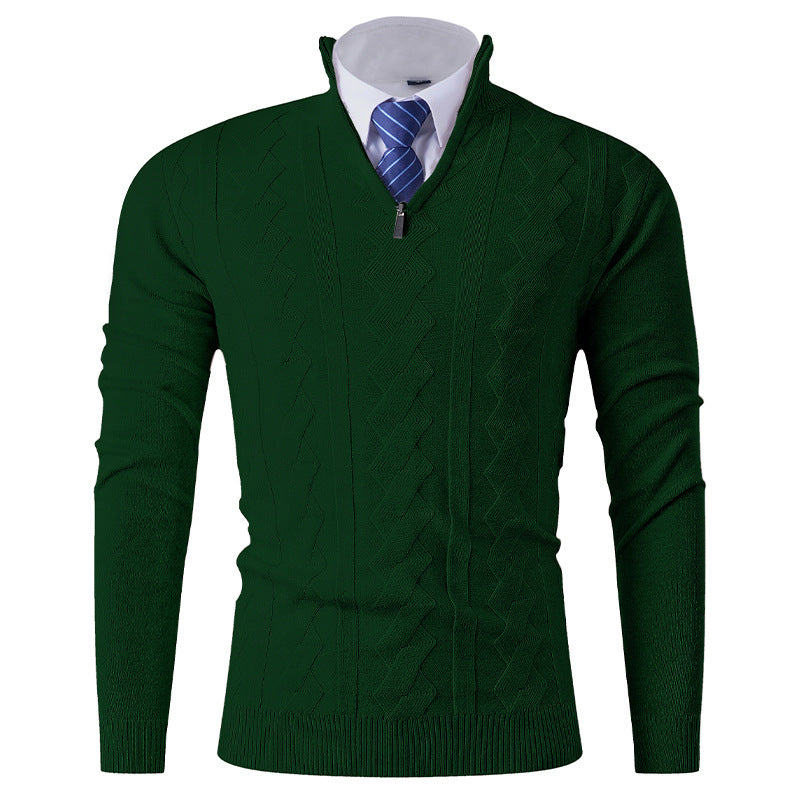 Herren eleganter Stehkragenpullover mit strukturiertem Zipper Echoarchiv