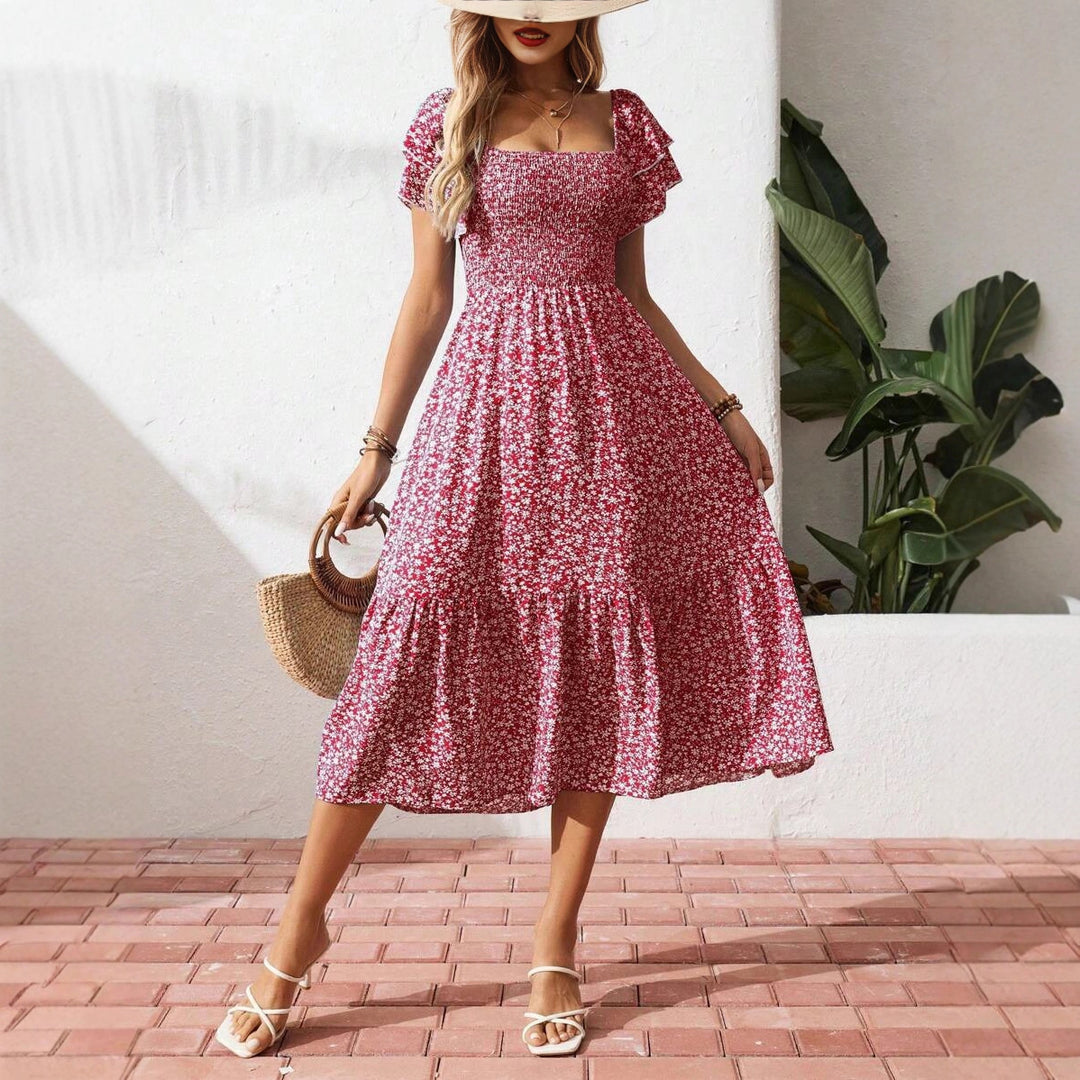 Damen Off-Shoulder Maxikleid mit floralen Mustern und elastischem Oberteil Echo Archiv