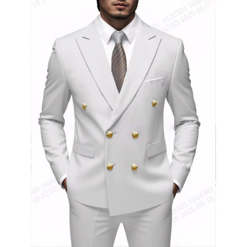 Herren nan doppelreihiger Slim-Fit Anzug mit goldenen Zierknöpfen und schmaler Businesshose Echo Archiv