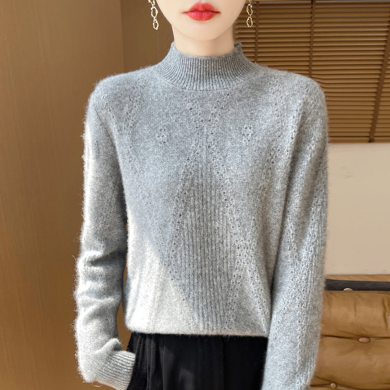 Damen Leichter Mockneck-Feinstrickpullover mit Ajour-Chevron und kaschmirweichem Finish Echoarchiv