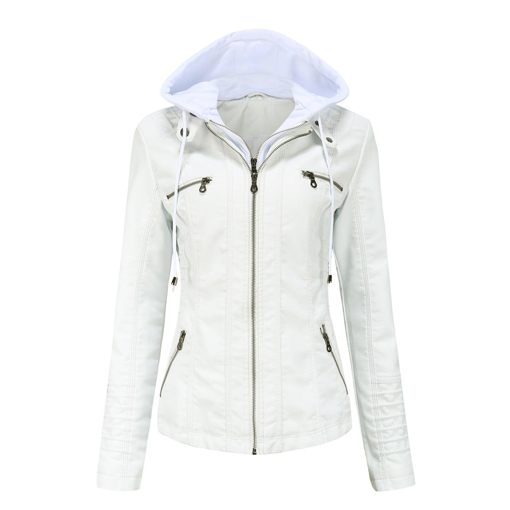 Damen nan taillierte Kunstlederjacke mit Kapuze, gesteppter Armblende und verdeckten Reißverschlusstaschen Echo Archiv