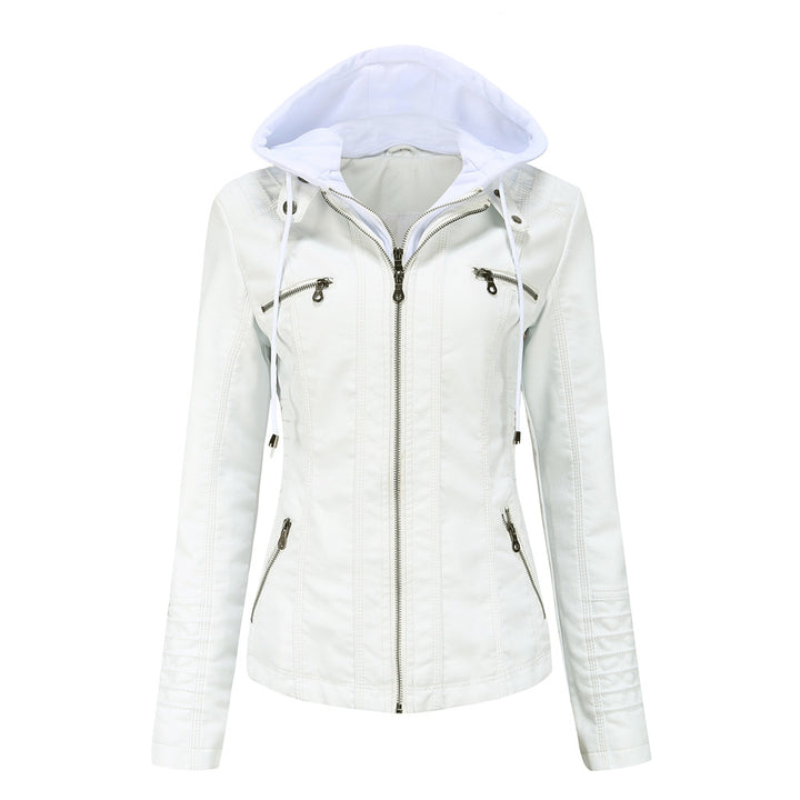 Damen nan taillierte Kunstlederjacke mit Kapuze, gesteppter Armblende und verdeckten Reißverschlusstaschen Echo Archiv